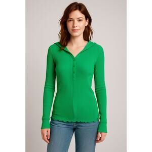 VTG Y2K Aeropostale Green Waffle Knit Hooded‎ Henley Thermal Top Preppy Small